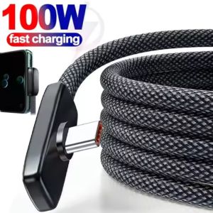 100W Fast Charging USB Type C Cables Durable Nylon Weaving 90 Degree Elbow Portable Data Line for Samsung Xiaomi Huawei Google