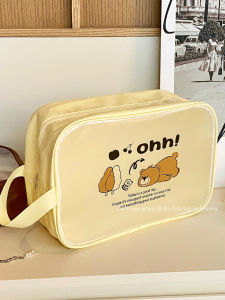 กระเป๋าเครื่องสำอางขนาดใหญ่ กระเป๋าเครื่องสำอางแบบพกพาสำหรับผู้หญิง กระเป๋าเก็บของสำหรับเดินทาง กระเป๋าเก็บของแบบใส PVC ลายการ์ตูน