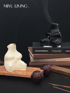 Black And White Ceramic Polar Bear Incense Holder French Vintage Decorative Ornaments Cute Animal Shape Altar Incense Base