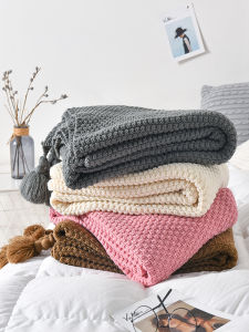 Ins Nordic Tassel Knitted Ball Blanket Woven Office Air Conditioning Lunch Break Cover Blanket Sofa Casual Blanket Wool Blanket