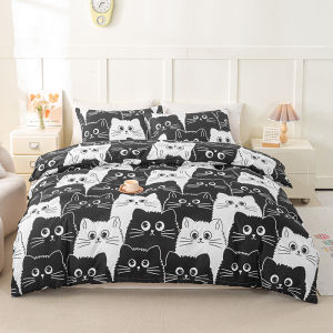 3pcs Cat Print Duvet Cover Set Soft Skin-Friendly Bedding Set Includes 1 Duvet Cover And 2 Pillowcases