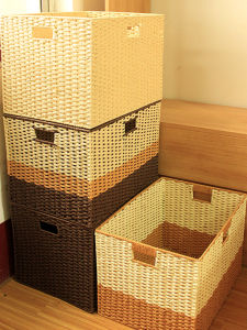 Large Size Wicker Weaving Storage Basket Organizer Box Household Grass Weaving Miscellaneous Grid Clothes Wardrobe Storage Box Basket