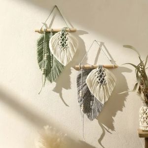 ขนาดเล็ก Macrame แขวนผนัง Boho ทอ Leaf Macrame Tapestry Wall Art สําหรับห้องนอน Home Room Decor ของขวัญผู้หญิงหญิง