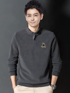 ROMON | Lormen Mens Zipper High Collar Fleece Lined Sweatshirt Fashionable Casual Loose Fit Autumn Winter Seasonal Comfortable Top
