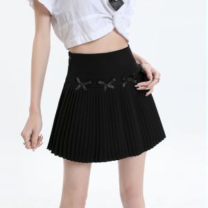 Váy Ngắn Chữ a Xếp Ly Cạp Cao Màu Trắng Có Nơ Váy Công Sở Phong Cách Hàn Quốc Cho Nữ Mùa Hè 2024 Váy Ngắn Che Chắn