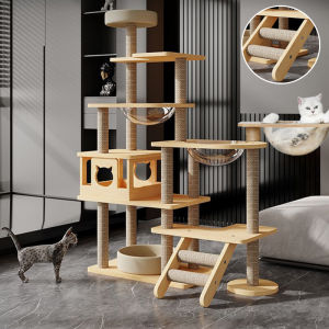 Cat Tree House Wood Cat Climbing Frame with Bowl Ninth Floor Cat Tower  Bed Scratcher Toy