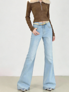 MANMI | Vintage Light Blue Flared Jeans Slim Fit Long Pants