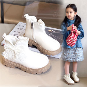 Girls Pearl Decorated Martin Boots Short Casual Leather Booties for Autumn Winter Childrens Fashionable Versatile Kids Shoes