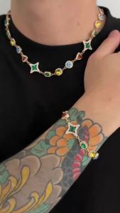 Ingemark | Ingemark Boho Luxury Colorful Crystal Chain Necklace Bracelet for Men Exquisite Creative Adjustable Link Couple Jewelry Set New