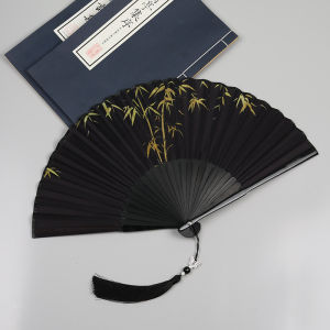 Portable Folding Bamboo Fan Traditional Chinese Dance Mens Black Miniature Handheld Summer Cooling Tool for Womens Cheongsam