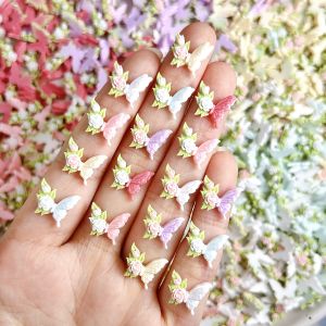 30PCS 3D Dopamine Colored Rose Butterfly Resin Nail Charms Creative Luminous Leaf Flower Butterfly Nail Art Decorations for DIY
