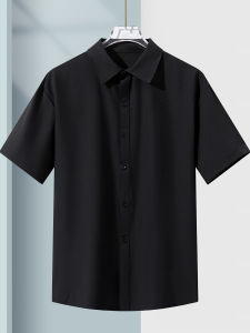 Ice Silk Short Sleeve Shirt Mens Wrinkle Resistant Quick Dry Breathable Loose Summer Casual Polo Neck Button up Shirt
