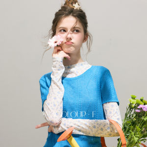 3COLOUR·S | Cable Knit Blue Sweater Short Sleeve