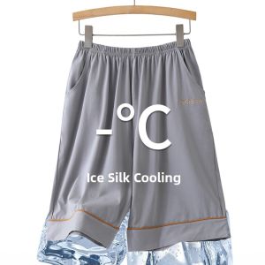 Miiow | Mens Summer Ice Silk Sleepwear Loose Comfortable Home Pants Breathable Cool Feeling Solid Color Large Size Casual Shorts