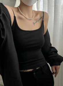 Áo Ba Lỗ Không Dây Một Mảnh Cỡ Nhỏ Có Đệm Ngực Kiểu Dáng Công Sở Mùa Xuân 2025 Dài Ngắn Không Dây Màu Trơn