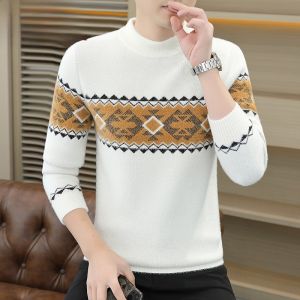 HENGYUANXIANG | Hengyuanxiang Mens Thickened Warm Knitted Sweater Round Neck Mink Velvet Winter Fashion Casual Loose Fit Long Sleeve Top
