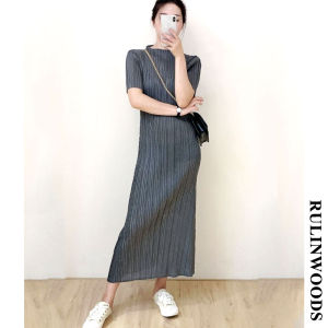 ชุดผู้หญิง RULINWOODS จับจีบแขนสั้นผู้หญิงชูดเดรสมิดี MODE Korea