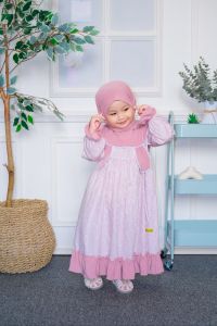 Fashion muslim anak | one set gamis Zahra premium bahan katun jepang mix Jersey korea | gamis anak-anak lucu | gamis anak 2025 realpict
