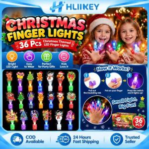 HLINKEY 36PCS/SET Christmas Finger Projector Light LED Glow Ring Toy With Santa Sleigh Snowflake Pattern Fun Party Favor Kids Xmas Gift