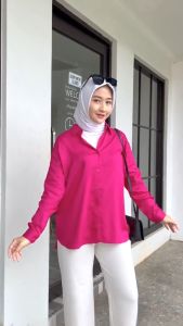 Dea basic shirt - kemeja basic wanita uniqlo kemeja kerja wanita lengan panjang full kancing atasan wanita terbaru kekinian