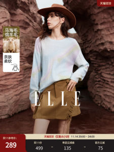 ELLE Womens round Neck Knitted Sweater Gradient Merino Wool Loose Fit Overhead Winter New Style Commute Casual Fashion