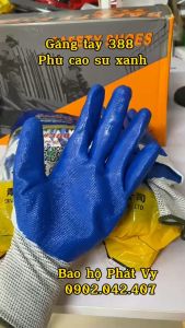 {COMBO 12 ĐÔI} Găng Tay 12 Đôi mã 388 Phủ Cao Su XANH DƯƠNG -găng tay bảo hộ lao động_ găng tay lao động phủ sơn