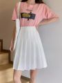 High Waist A-Line Mini Skirt for Tall Women Summer plus Size College Style White Midi Skirt Flared Skirts Elegant Simple Color. 