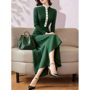 New Autumn Chinese Style Dress Long Sleeve A-Line Skirt Elegant Office Wear High-End Feelings Womens Fashion Clothes