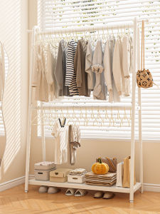 Bedside Floor-standing Iron Art Double-layer Storage Rack Clothes Hanger for Bedroom Indoor Use Painted Steel Pipe from China