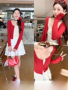 Slim Fitting Red Knit Sweater Set