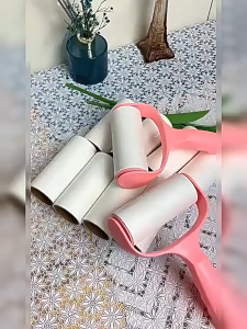 ลูกกลิ้งสะอาดผม กำจัดขน เก็บขน สีชมพูลูกกลิ้ง ฉีกกระดาษ