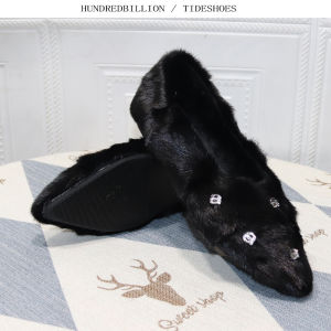 Giày Lười Mũi Nhọn Đế Bằng Đính Đá Thời Trang Mùa Thu Đông Cho Nữ Cỡ Lớn Giày Lười Da Chồn Cỡ Lớn Thời Trang Phiên Bản Hàn Quốc