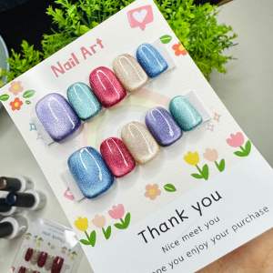 เล็บปลอมสีเจลลูกแก้ว❤️แถมกาว ❤️แถมตะไบทุกชุดเจลแท้100% ติดง่ายๆแค่ไม่เกิน5นาทีสวยเลย (มือ)