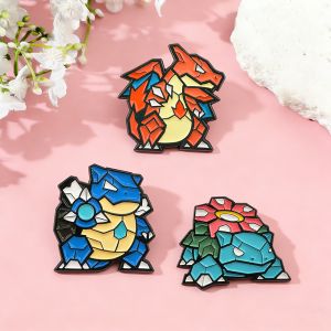 Bandai | Hot New 3pcs Creative Anime Pokemon Isekai Monster Starters Brooch Badge Charizard Blastoise Venusaur Enamel Lapel Gifts friends