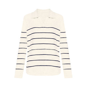 Petit Bari | Fashionable Collar Striped Knitwear Women Top Washable