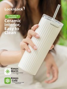 LocknLock | Thermal Mug Female Ceramic Inner Lining High Aesthetic Capacity With Straw