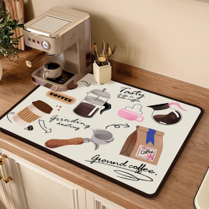 Water Absorbent Coffee Machine Desktop Mat Quick Dry Non-Slip Kitchen Dish Draining Pad Bar Counter Silicone Country Style