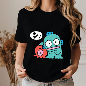 Sanrio | Hangyodon Surprised Buddies Print Casual Comfortable Cotton T Shirt for Women Short Sleeve Top Soft Breathable Daily Wear