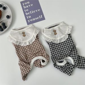 DY Loving Ins Style Pet Home Wearing Lace Lapel Lattice Four-legged Jumpsuit Korean Shihtzu Dog Outfit