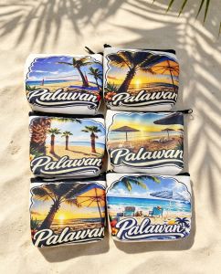 Palawan Beach Themed Pouches - Palm Trees Sunset Beaches - Sand Beach Scene - Travel Souvenir - Zipper Closure - Multiple Designs