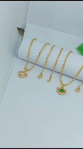 KALUNG TITANIUM PERMATA LOVE WARNA PERHIASAN WANITA DEWASA ANTI LUNTUR (COD)
