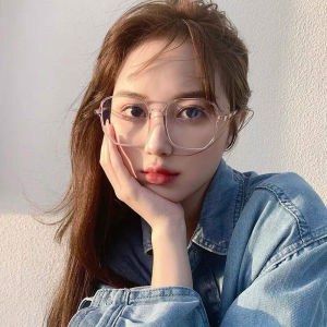 Womens Large Frame Fashionable Blue Light Blocking Glasses No Prescription Flat Lens round Face Slimming Trendy Eyewear