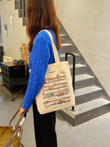 Original Design Canvas Shoulder Bag for Middle School Students Summer 2024 Cute Music Score Print Soft Tote Bag Casual Use