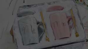 RF Printing - Couple Mugs Stylish Ceramic Drinkware Set Pink & Gray