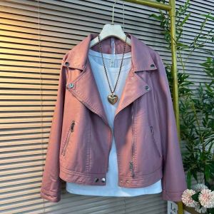Áo Khoác PU Cỡ Lớn Có Khóa Kéo Dài Tay Áo Khoác Cardigan Thời Trang Đơn Giản Đa Năng Cho Nữ Cỡ Lớn Màu Trơn