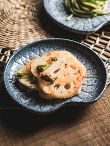 Creative Ceramic Lotus Leaves Dessert Plate 5 Inches Tea Treats Precise Cold Dish Flat Dish Non-RglarShaped Handmade Tiles