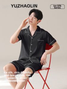 Yuzhaolin | Ice Silk Cool Sensation Mens Summer Sleepwear Shorts and T-shirt Set