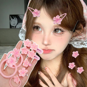 2/5Pcs Korean Barbie Pink Sakura Flower Hair Clip Princess Mini Cute Cherry Blossom Hair Rope Hairpins for Women Girls