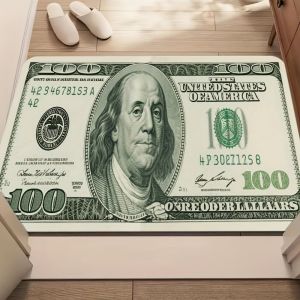 VIKAMA Vintage Country Doormat Hundred-Yuan Bill Pattern Non-Slip Suitable for Entryways and Hallways Holiday Home Decor