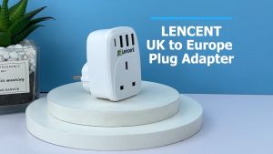 LENCENET Malaysia to Europe Plug Adapter Grounded European Travel Adapter with 3 USB Ports and 1 Type C Port for Germany Spain France Portugal Greece Russia Netherlands Turkey and more(Type E/F)